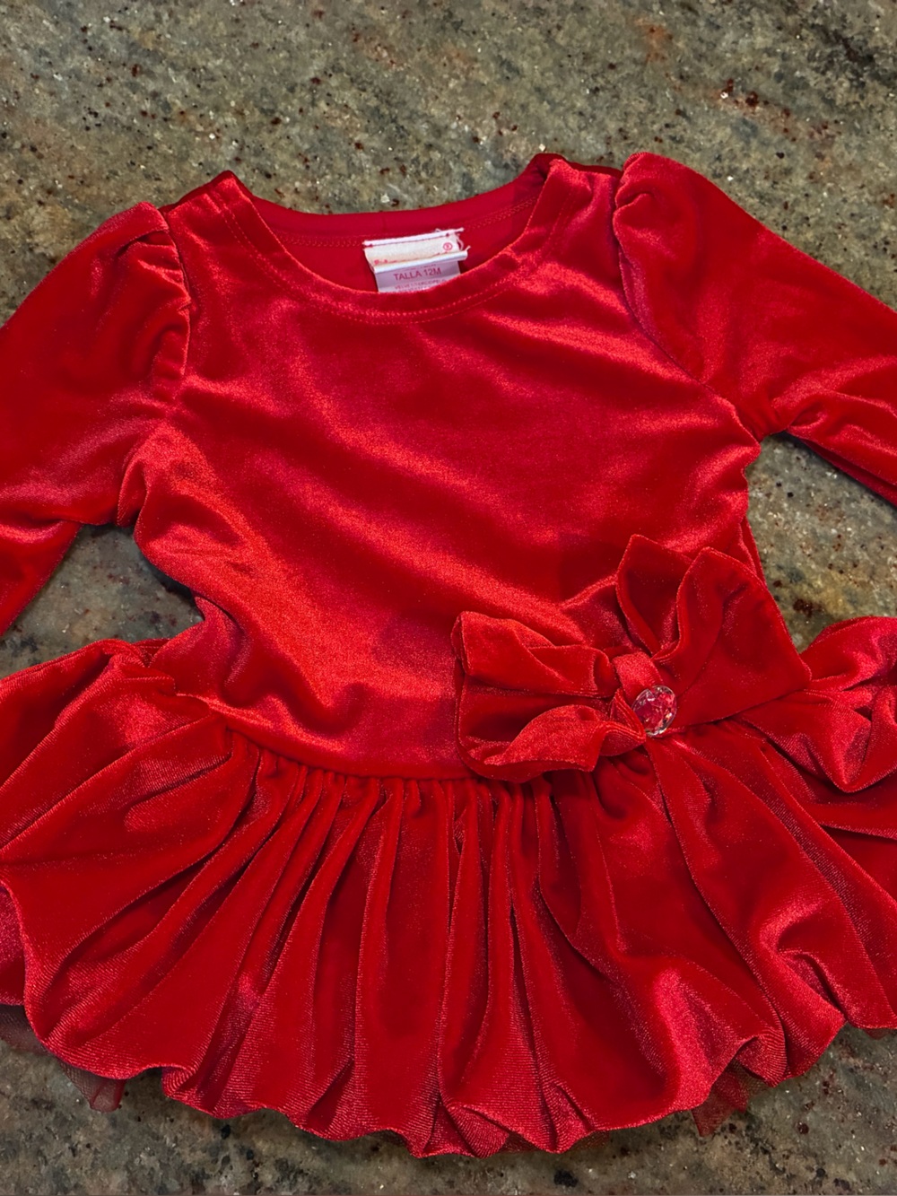Nannette Red Velvet Bow-Accent Girls Holiday Dress, Size: 12 months